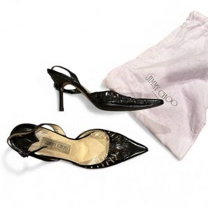 Jimmy Choo Chana K black leather cutout halter pointy toe heels vintage Size 39
